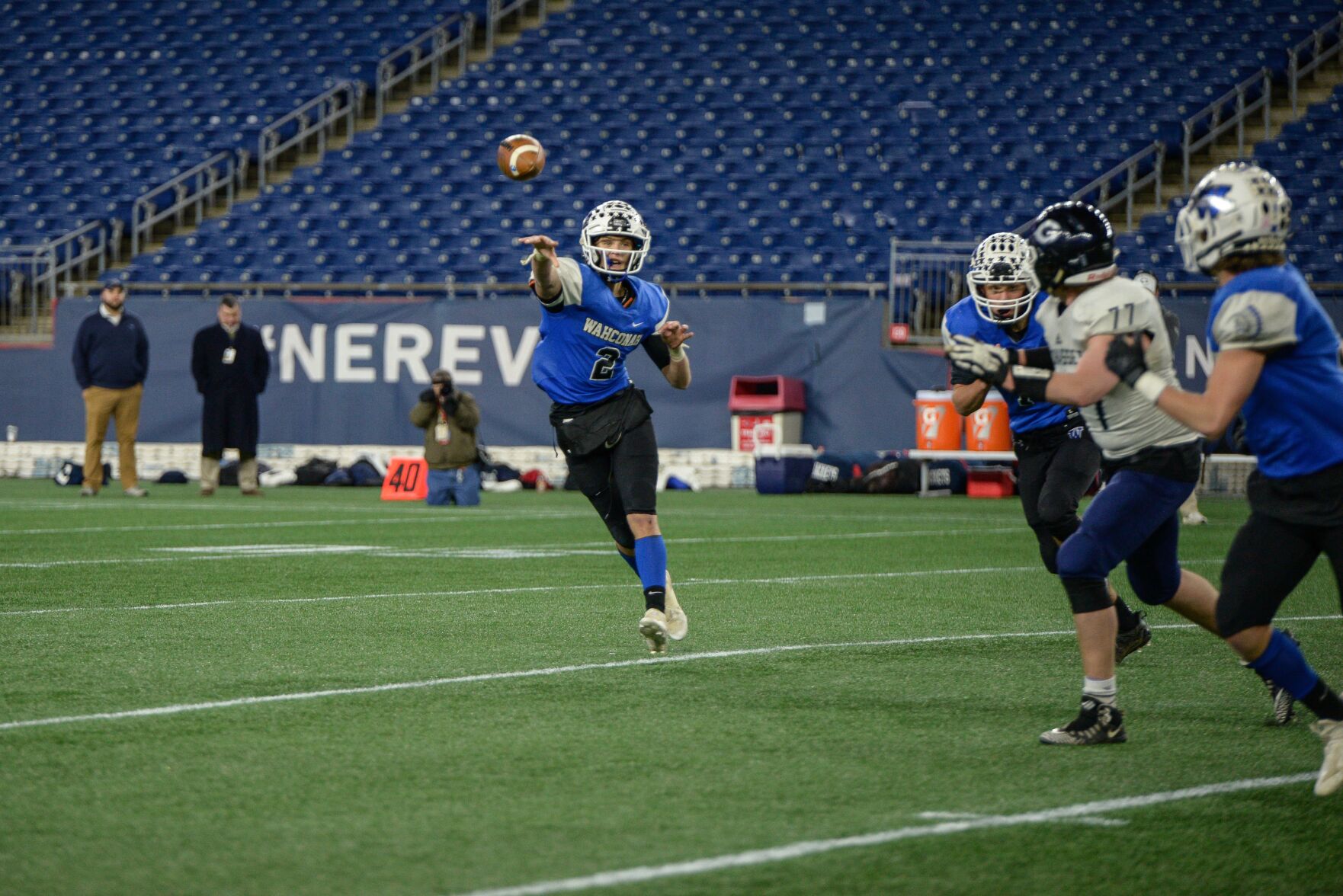 Ryan Scott throws a pass